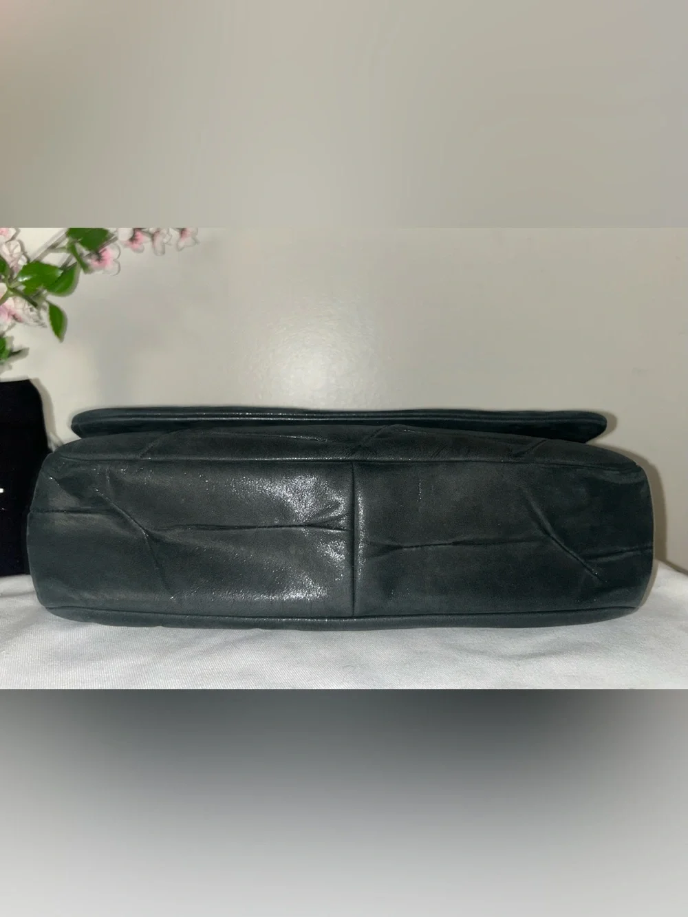 CHANEL Iridescent Calfskin Glint Large Flap Bag Charcoal Dark Grey